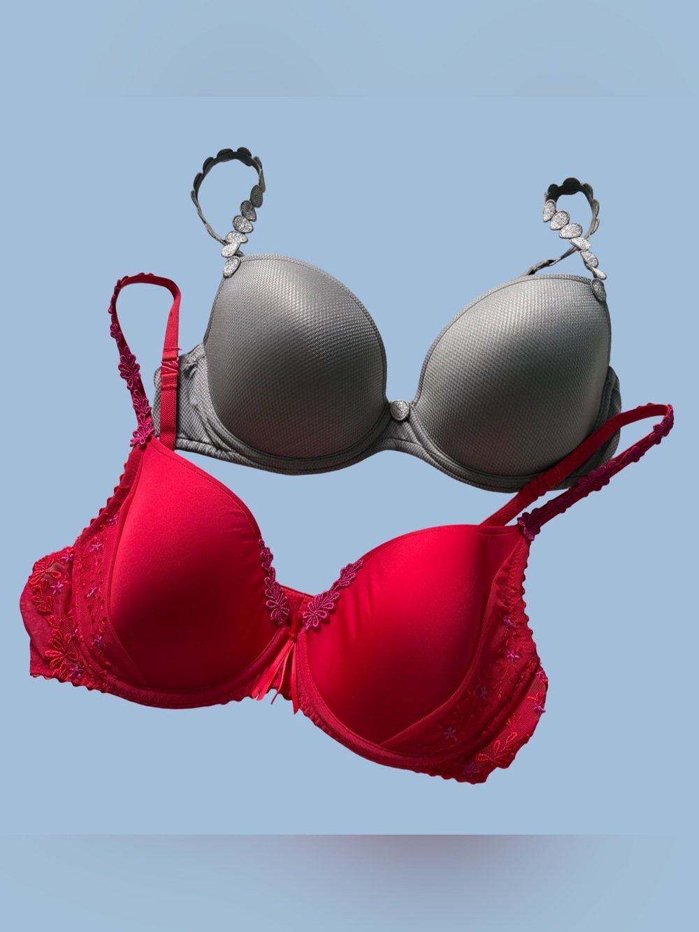 Marie Jo Bundle Of 2 Bras Gray Plunge Tom Red Jane Heart Full Convertible